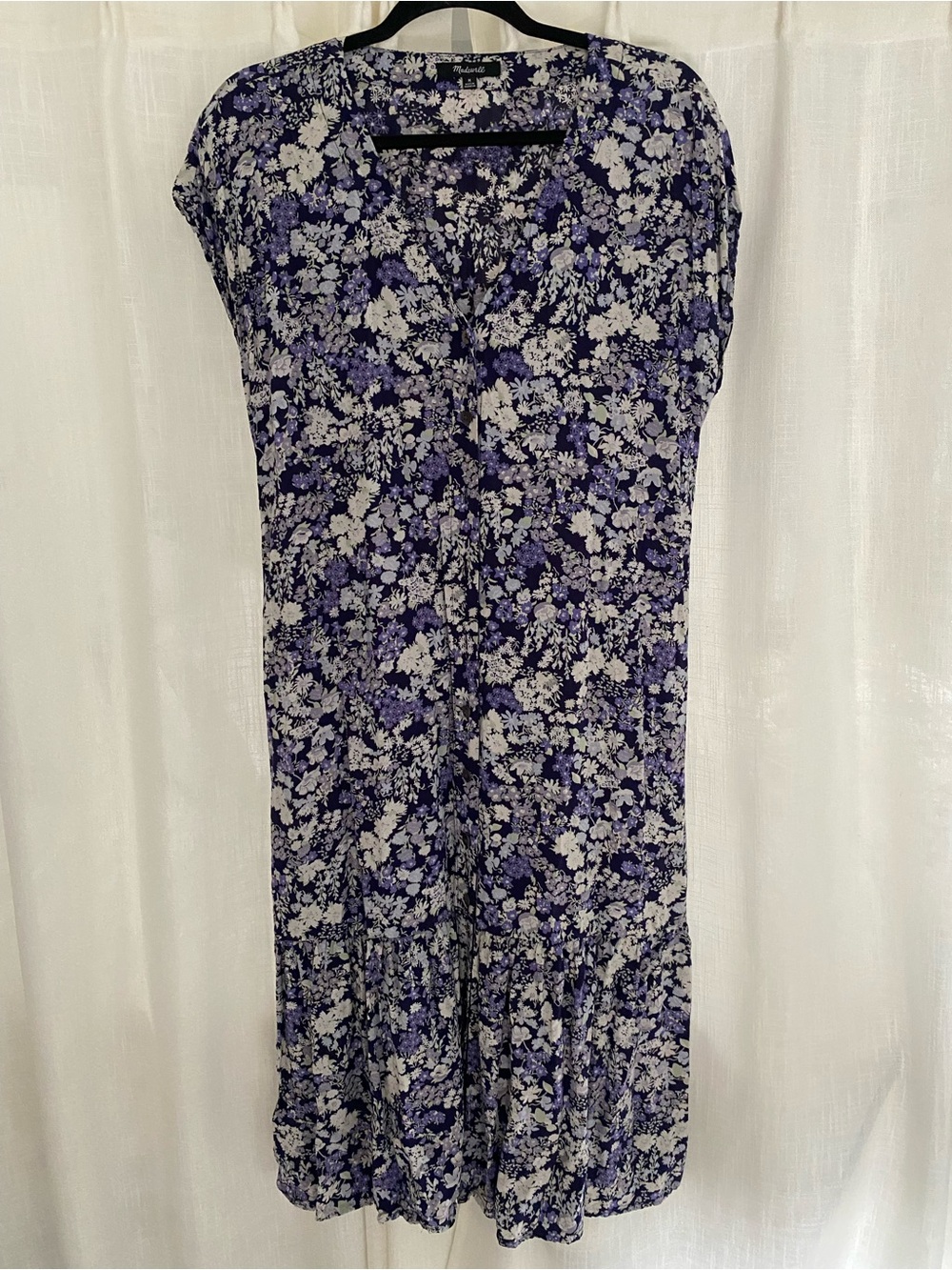 Madewell Floral V-Neck Midi Dress in purple, Navy and White